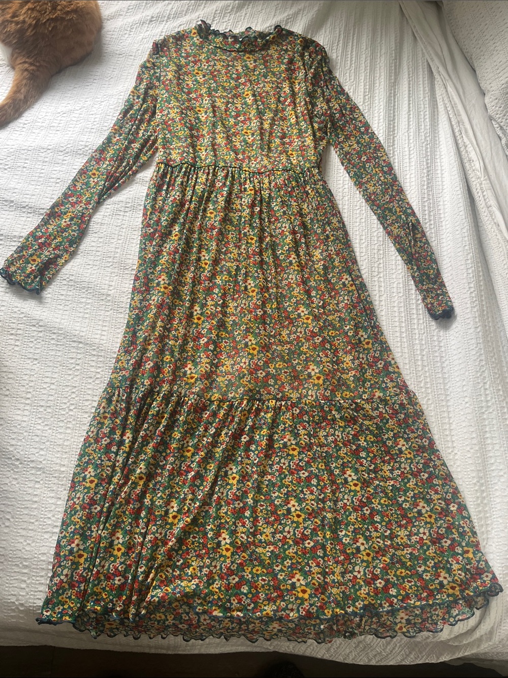 Ginger G Long-Sleeve Floral Maxi Dress in Green and Yellow